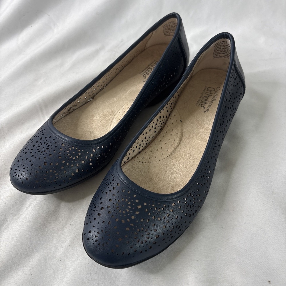 Croft & Barrow Baritone Ballet Flats Navy Blue Perforated Comfort Shoes Sz 7